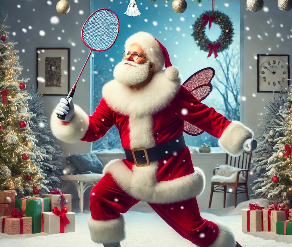 Santa playing Badminton